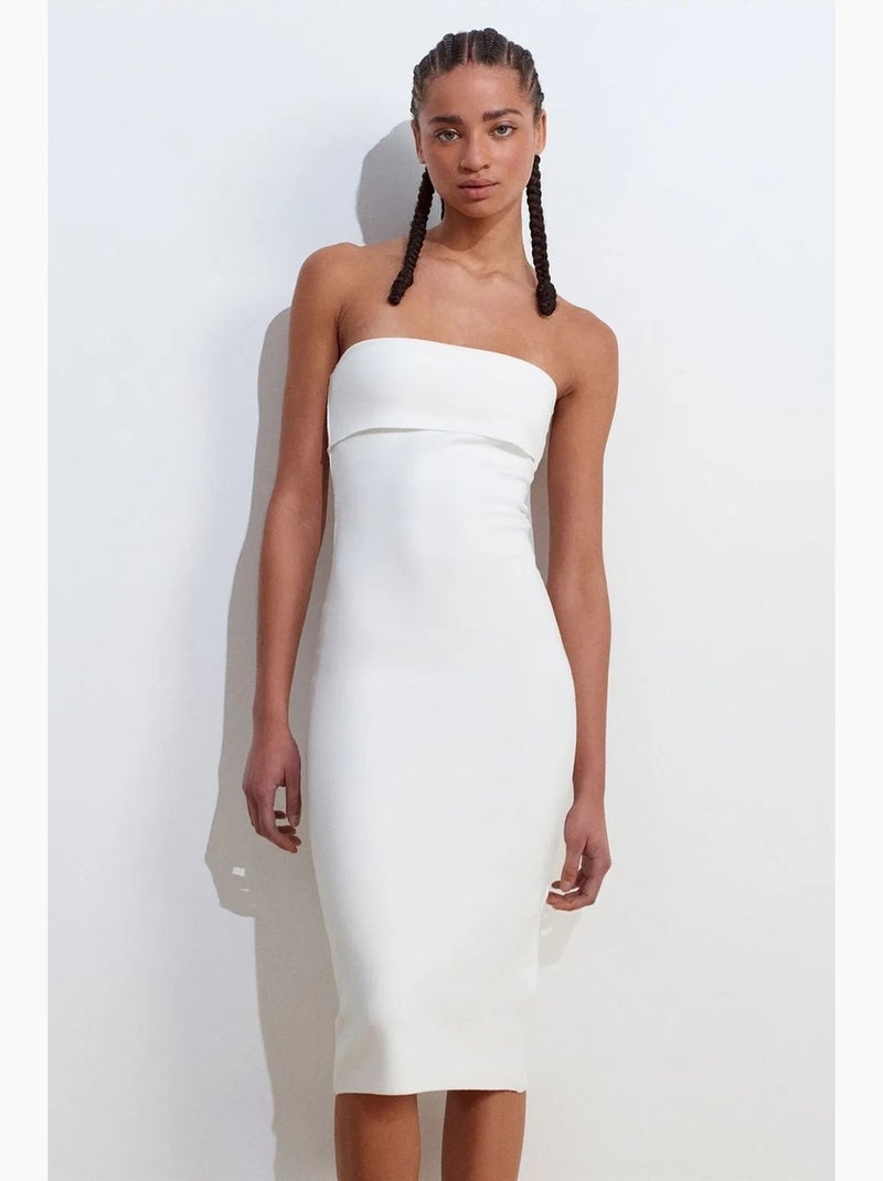 Vestido midi justo sem alças dilvin Branco - Kiabi