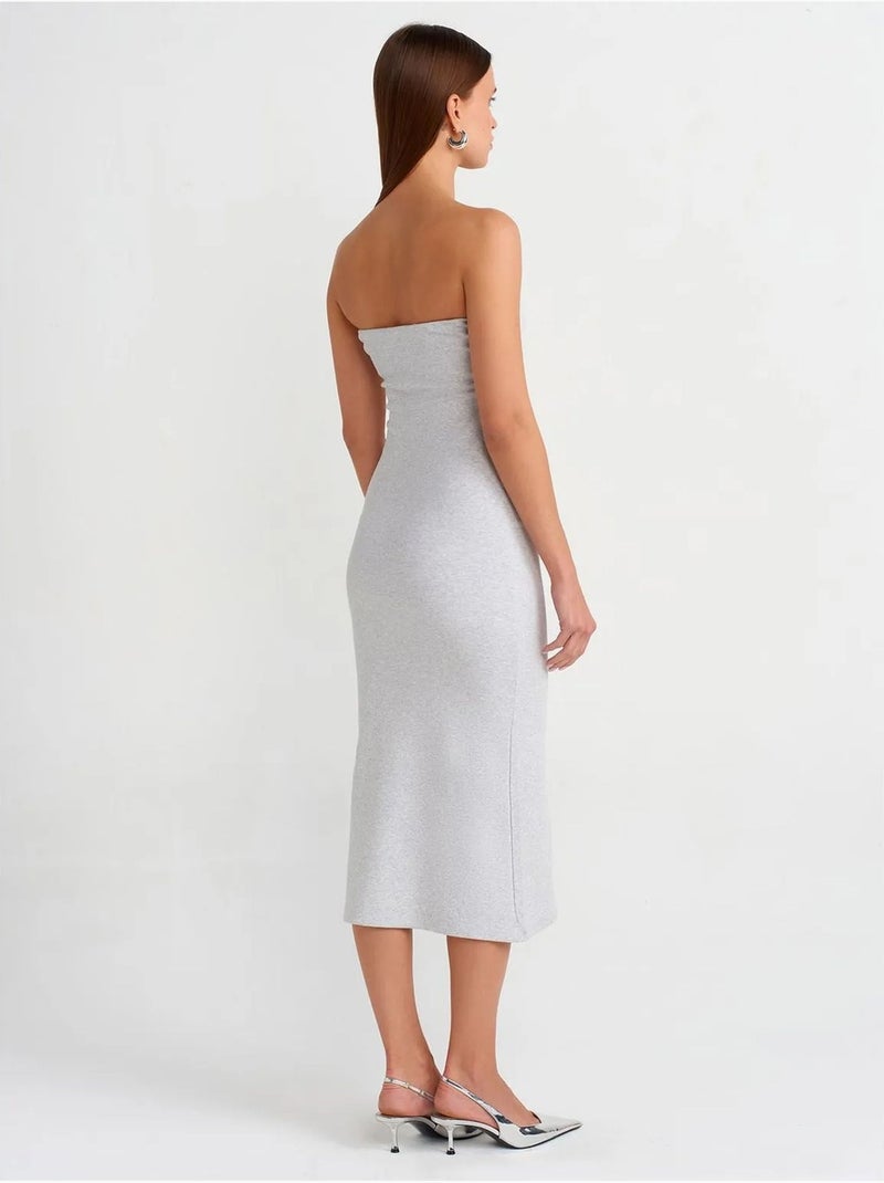 Vestido midi justo sem alças dilvin Cinza claro - Kiabi