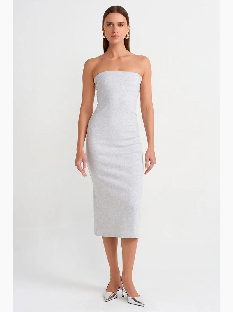 Vestido midi justo sem alças dilvin Cinza claro - Kiabi