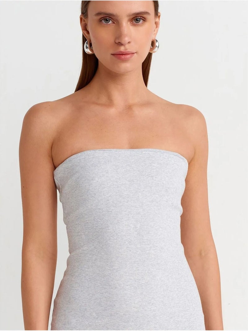 Vestido midi justo sem alças dilvin Cinza claro - Kiabi
