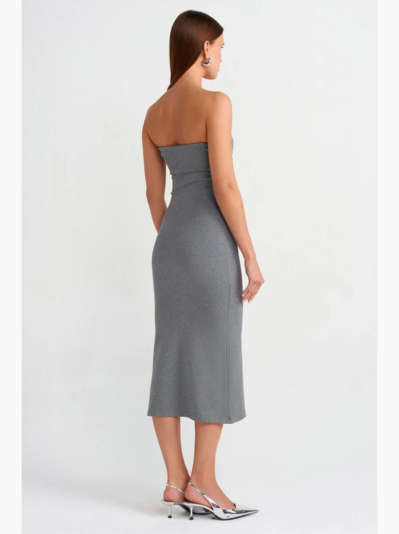 Vestido midi justo sem alças dilvin Cinza - Kiabi