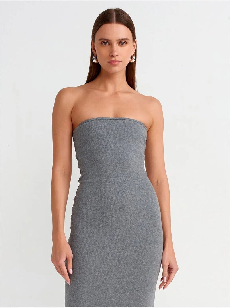 Vestido midi justo sem alças dilvin Cinza - Kiabi