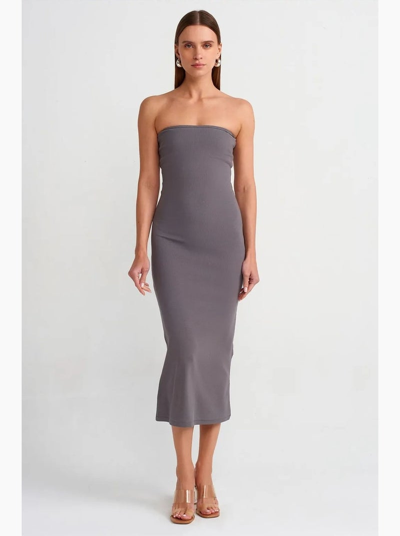 Vestido midi justo sem alças dilvin Cinza-preto - Kiabi