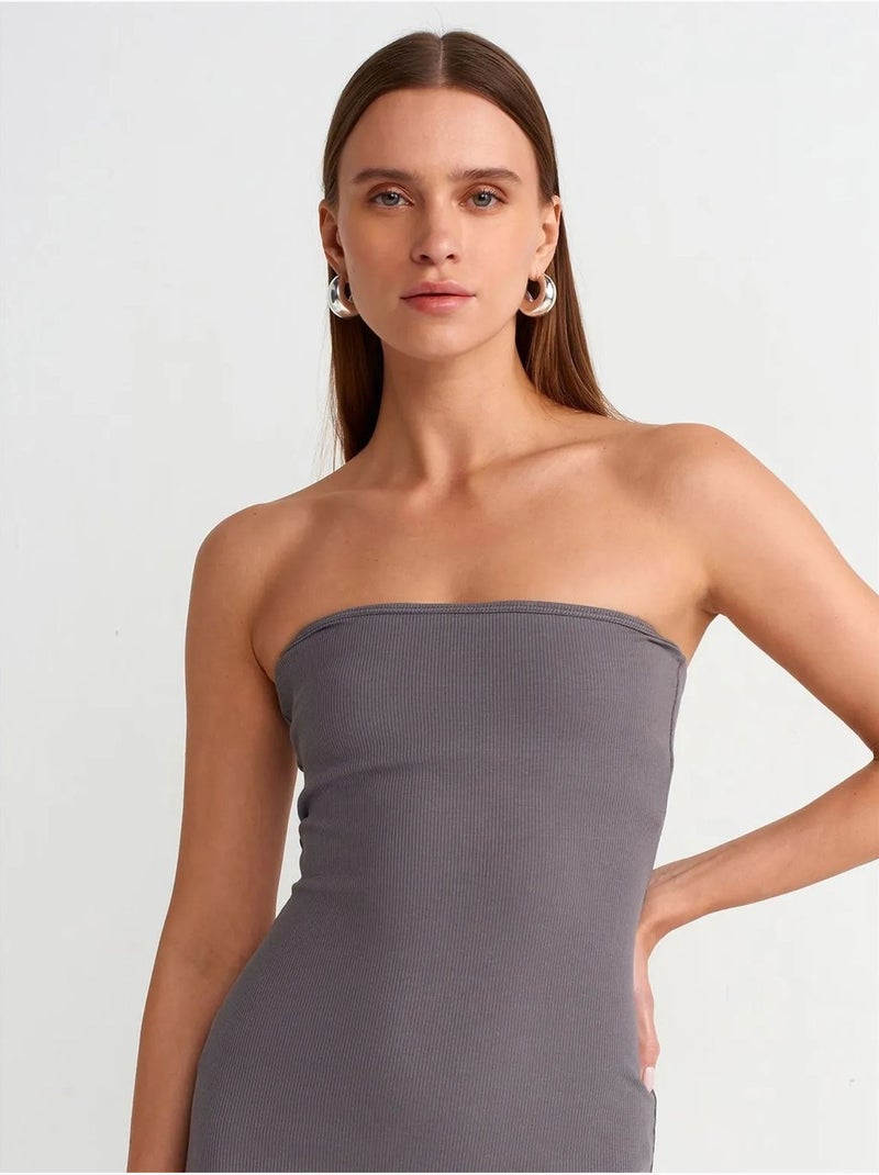 Vestido midi justo sem alças dilvin Cinza-preto - Kiabi