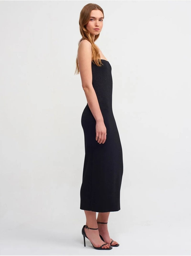 Vestido midi justo sem alças dilvin Preto - Kiabi