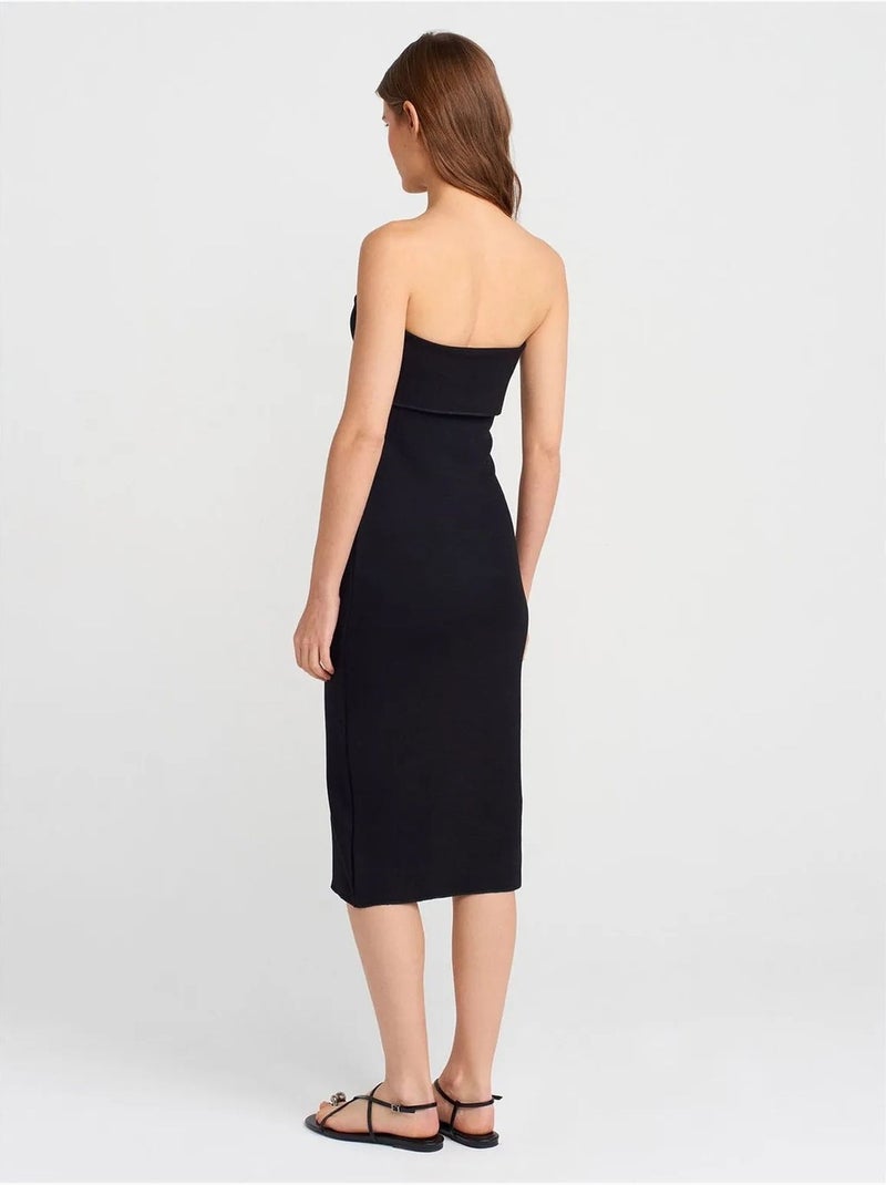 Vestido midi justo sem alças dilvin Preto - Kiabi