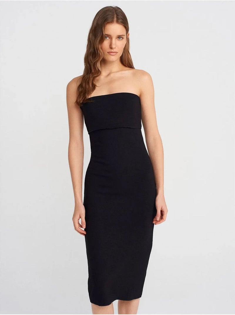 Vestido midi justo sem alças dilvin Preto - Kiabi