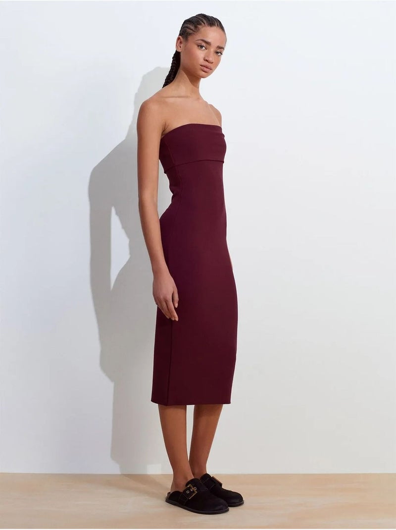 Vestido midi justo sem alças dilvin Vermelho bordô - Kiabi