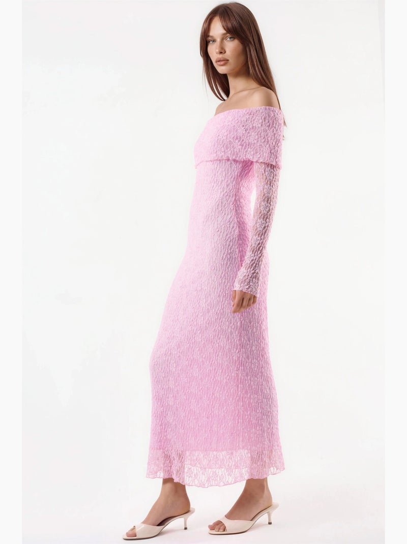 Vestido midi justo sem alças em jacquard hiccup Rosa - Kiabi