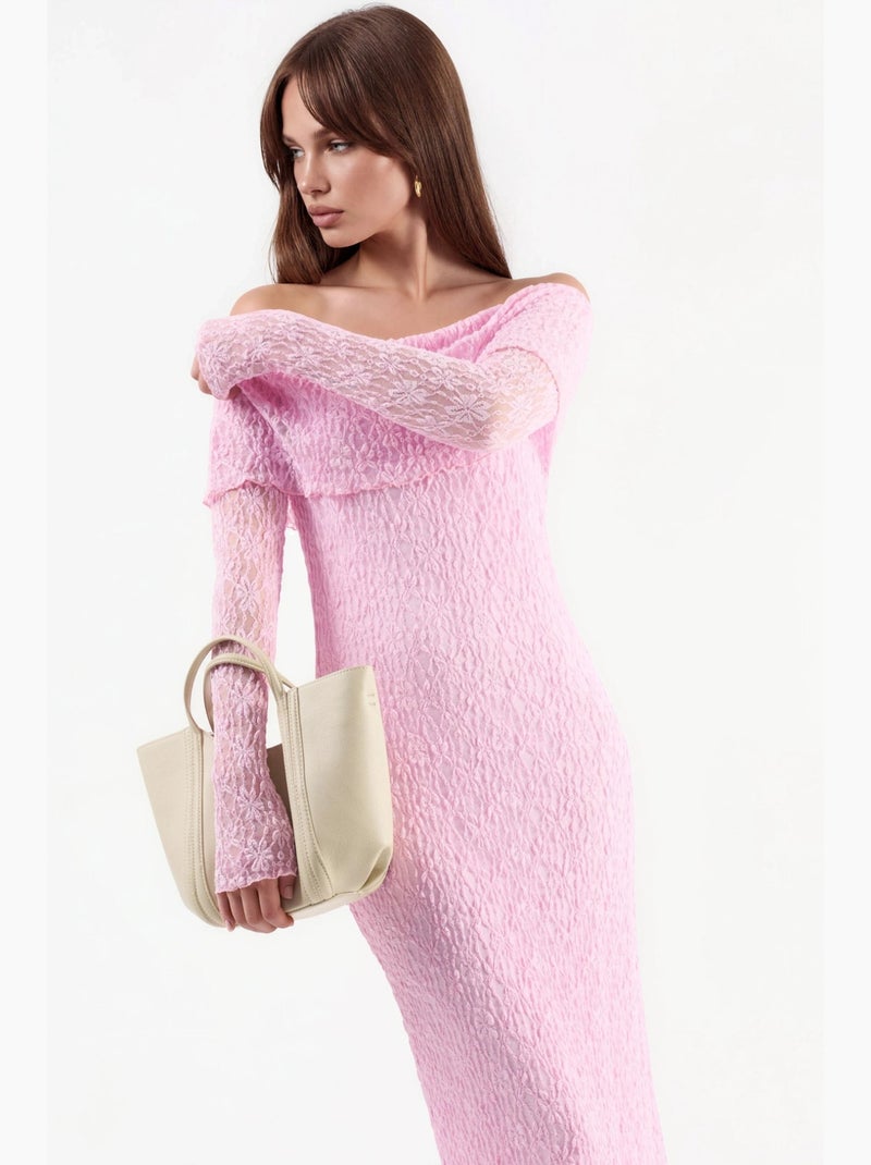 Vestido midi justo sem alças em jacquard hiccup Rosa - Kiabi