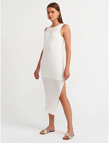 Vestido midi justo sem mangas canelado dilvin