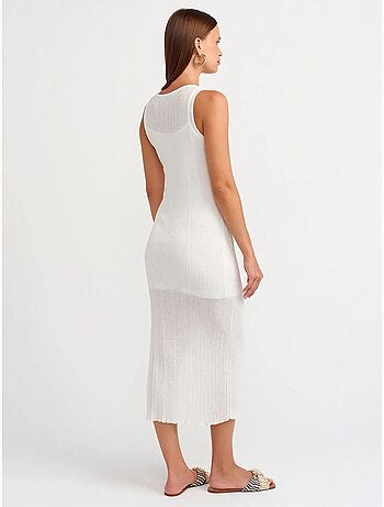 Vestido midi justo sem mangas canelado dilvin