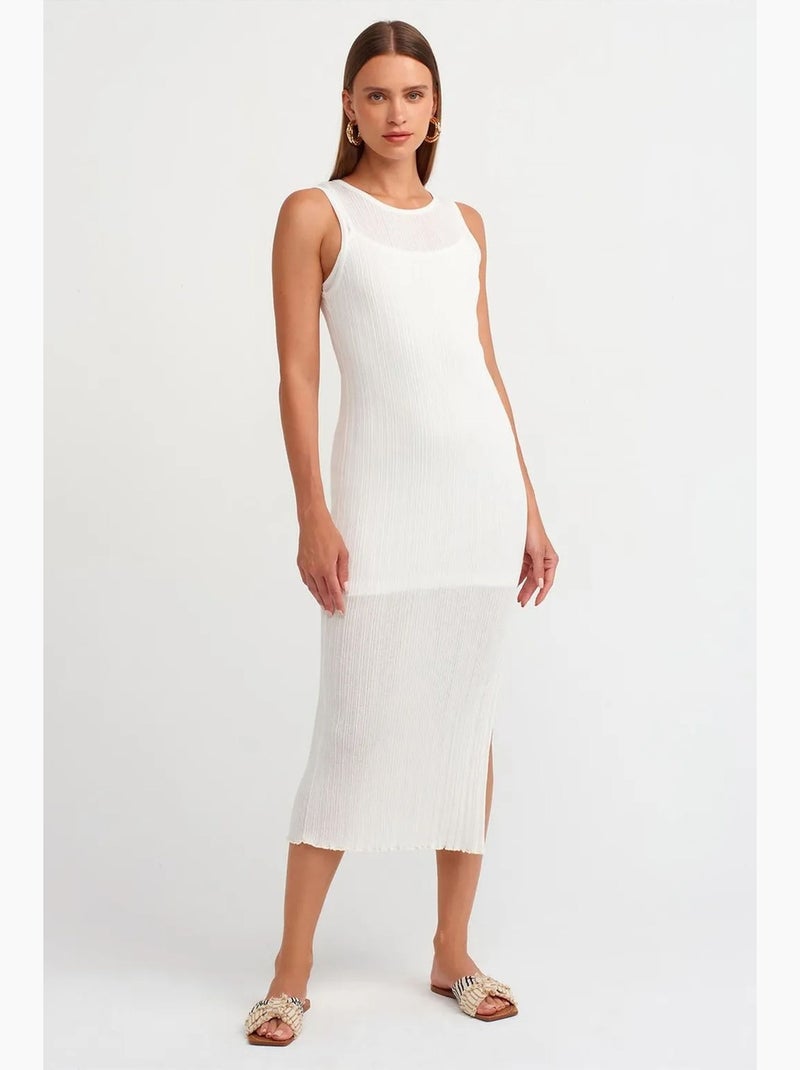 Vestido midi justo sem mangas canelado dilvin Branco - Kiabi