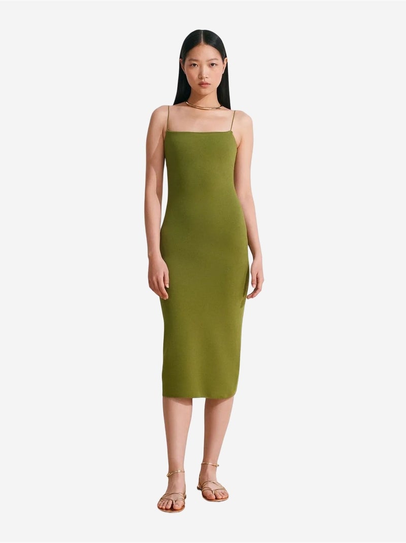 Vestido midi justo sem mangas com detalhe cut-out dilvin Verde cáqui - Kiabi