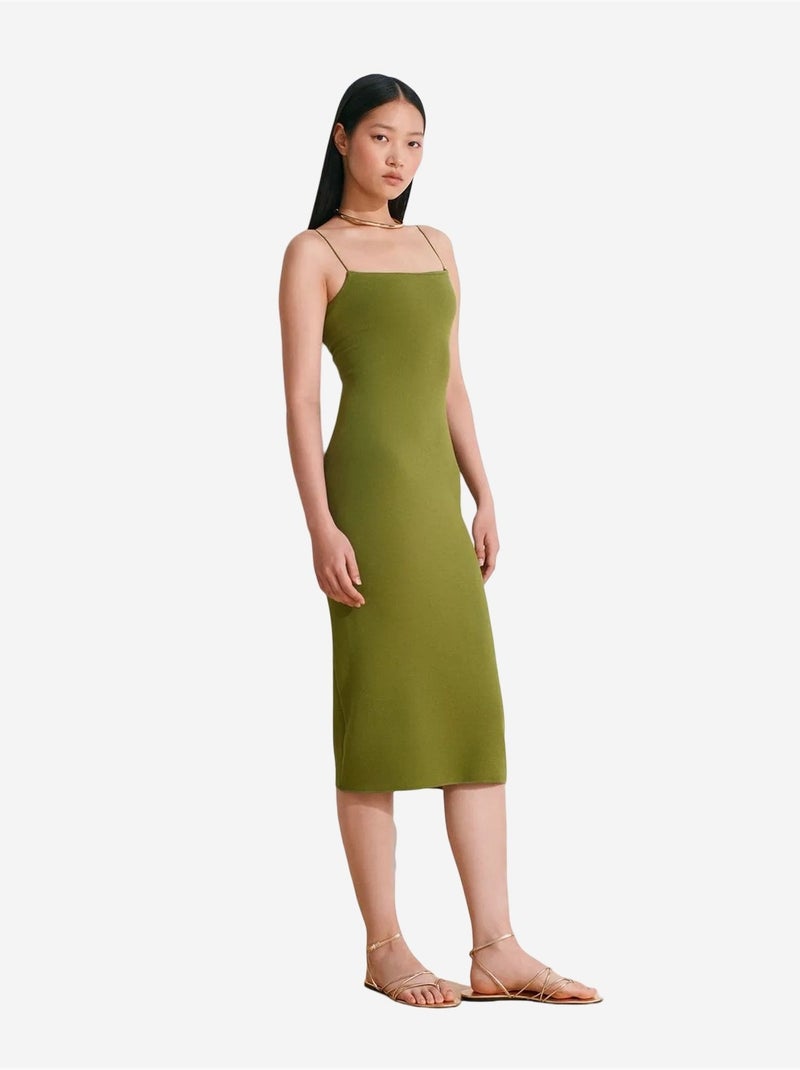 Vestido midi justo sem mangas com detalhe cut-out dilvin Verde cáqui - Kiabi