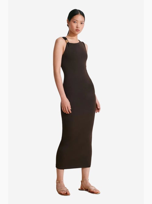Vestido midi justo sem mangas com detalhe de acessório dilvin - Kiabi Vestido midi justo sem mangas com detalhe de acessório dilvin - Kiabi