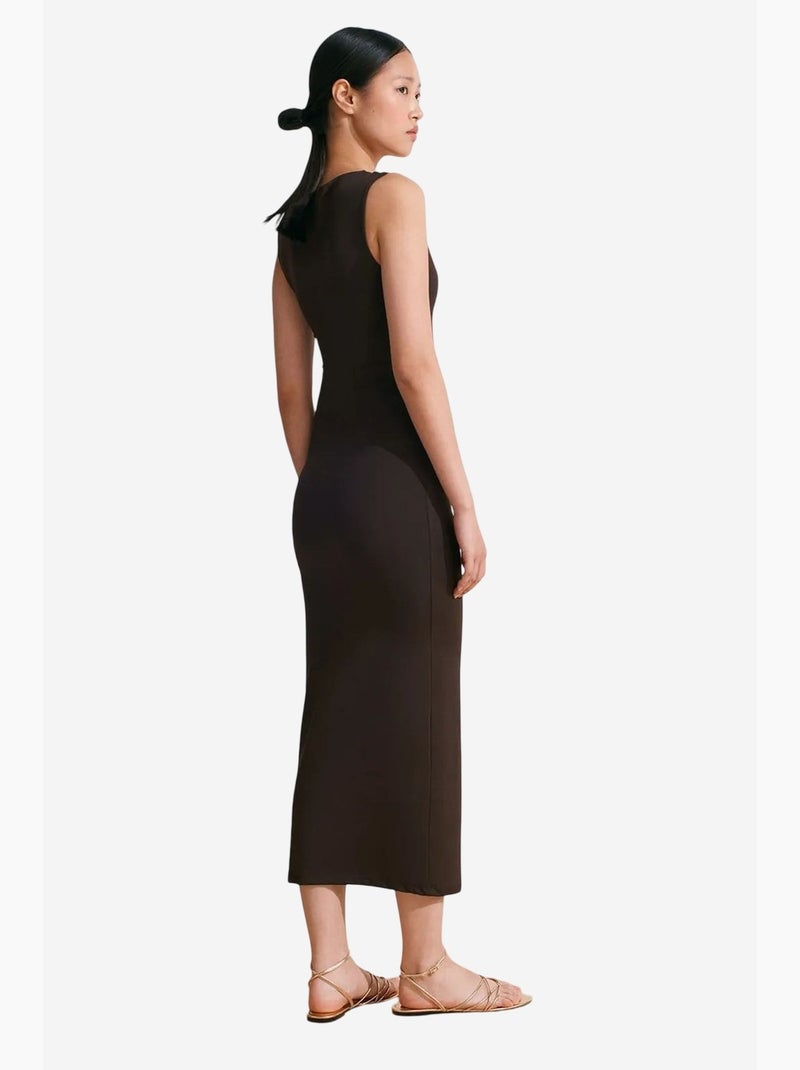 Vestido midi justo sem mangas com detalhe de acessório dilvin Castanho-chocolate - Kiabi