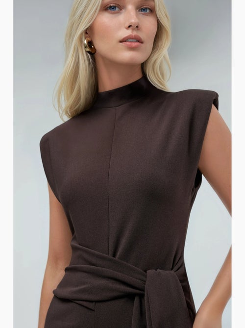 Vestido midi justo sem mangas com detalhe de atar busem - Kiabi