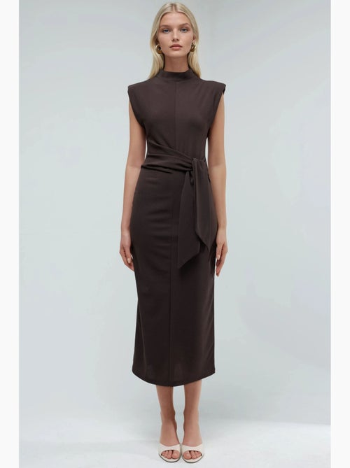 Vestido midi justo sem mangas com detalhe de atar busem - Kiabi