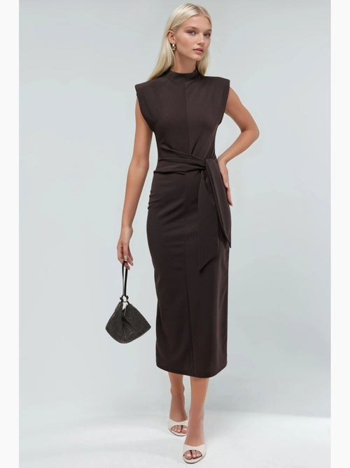 Vestido midi justo sem mangas com detalhe de atar busem - Kiabi