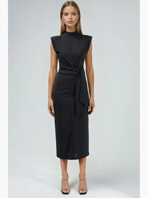 Vestido midi justo sem mangas com detalhe de atar busem - Kiabi