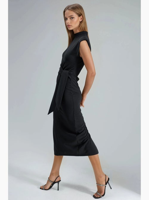 Vestido midi justo sem mangas com detalhe de atar busem - Kiabi