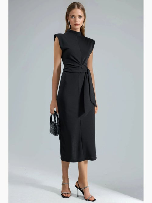 Vestido midi justo sem mangas com detalhe de atar busem - Kiabi