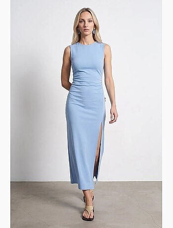 Vestido midi justo sem mangas com fenda dilvin