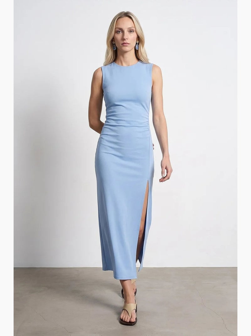 Vestido midi justo sem mangas com fenda dilvin Azul-céu - Kiabi