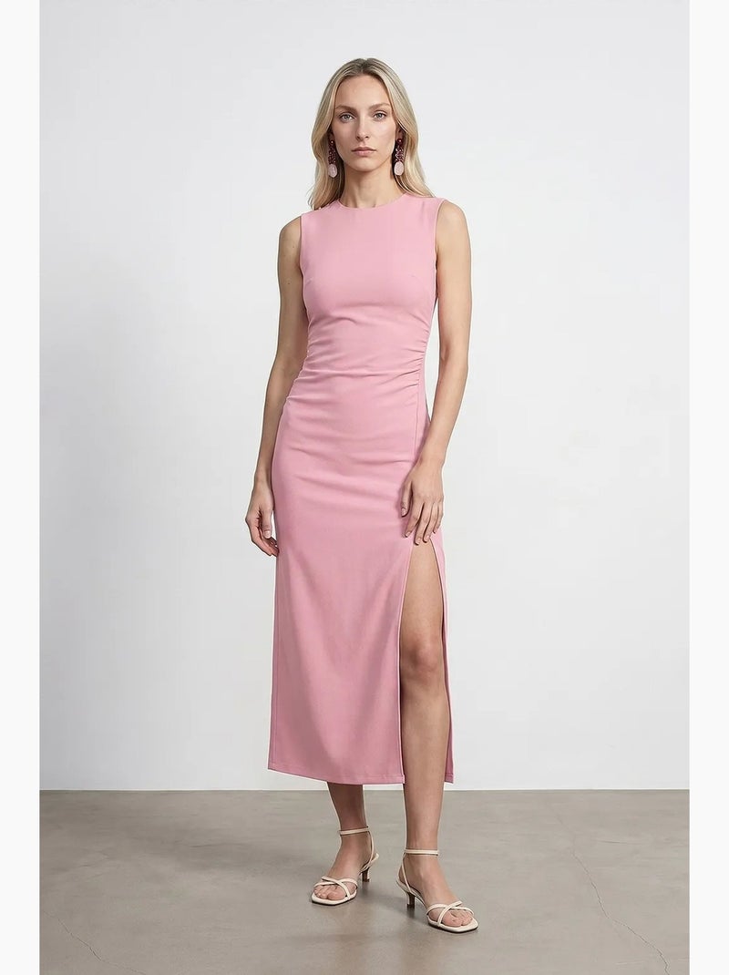 Vestido midi justo sem mangas com fenda dilvin Rosa doce - Kiabi