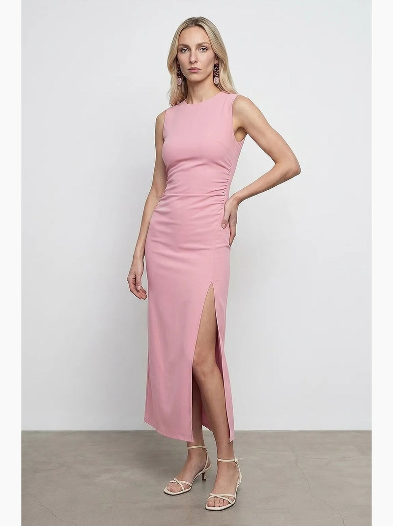 Vestido midi justo sem mangas com fenda dilvin Rosa doce - Kiabi