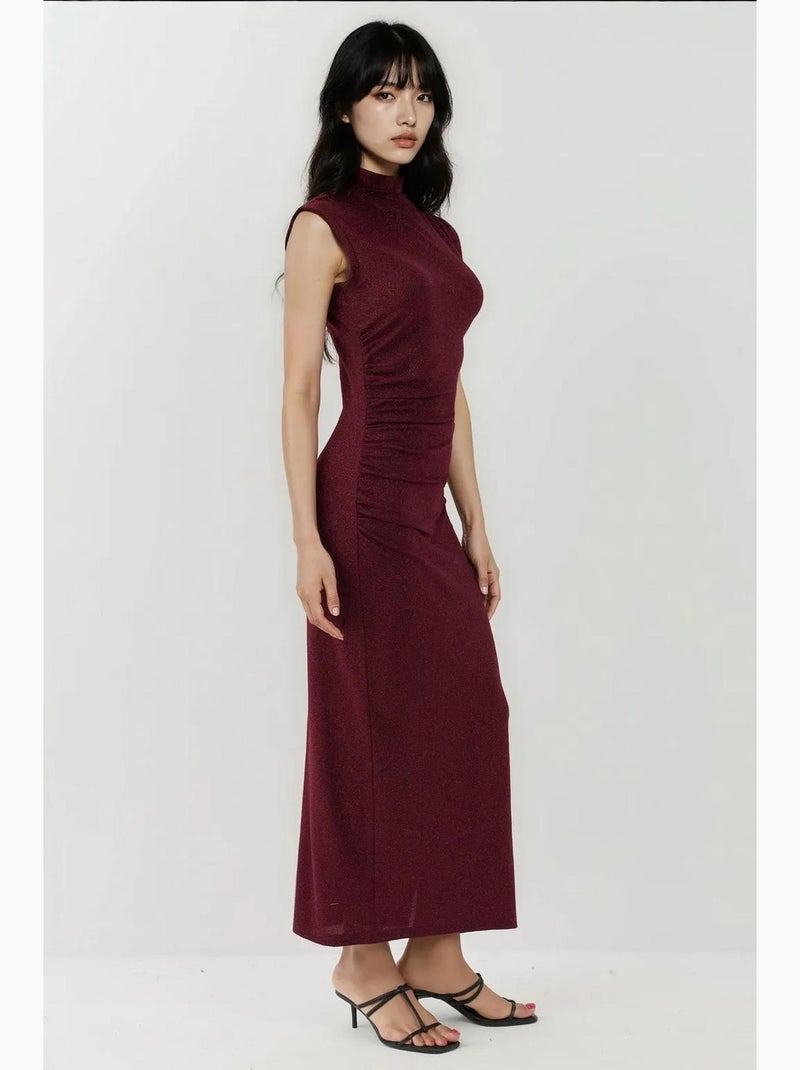 Vestido midi justo sem mangas com gola redonda e fecho de correr hiccup Vermelho bordô - Kiabi