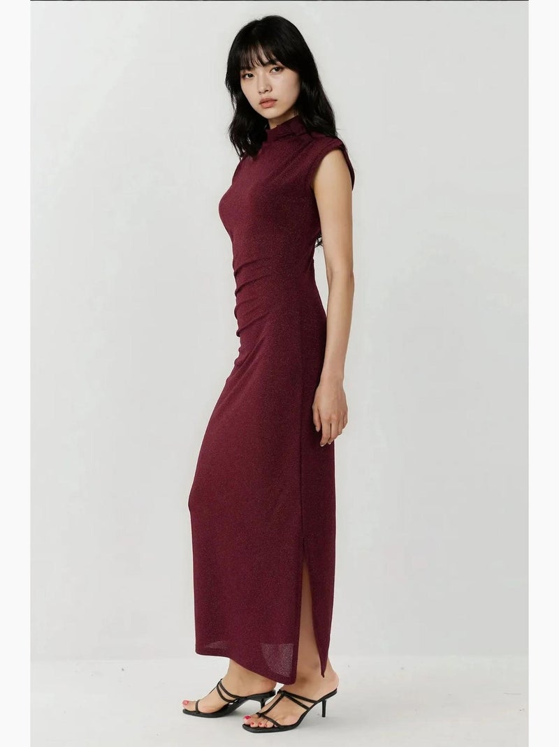 Vestido midi justo sem mangas com gola redonda e fecho de correr hiccup Vermelho bordô - Kiabi