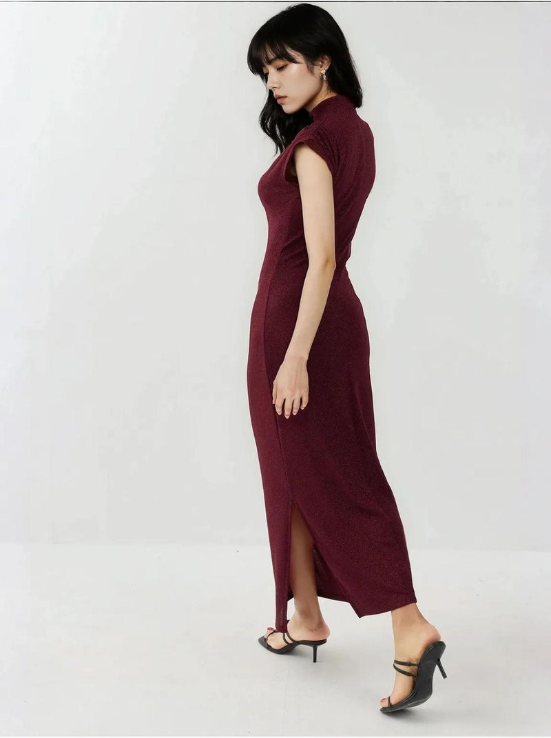 Vestido midi justo sem mangas com gola redonda e fecho de correr Vermelho bordô - Kiabi