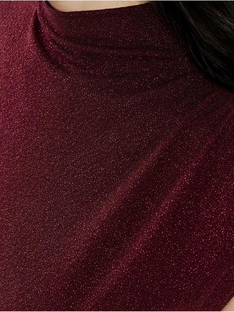 Vestido midi justo sem mangas com gola redonda e fecho de correr Vermelho bordô - Kiabi
