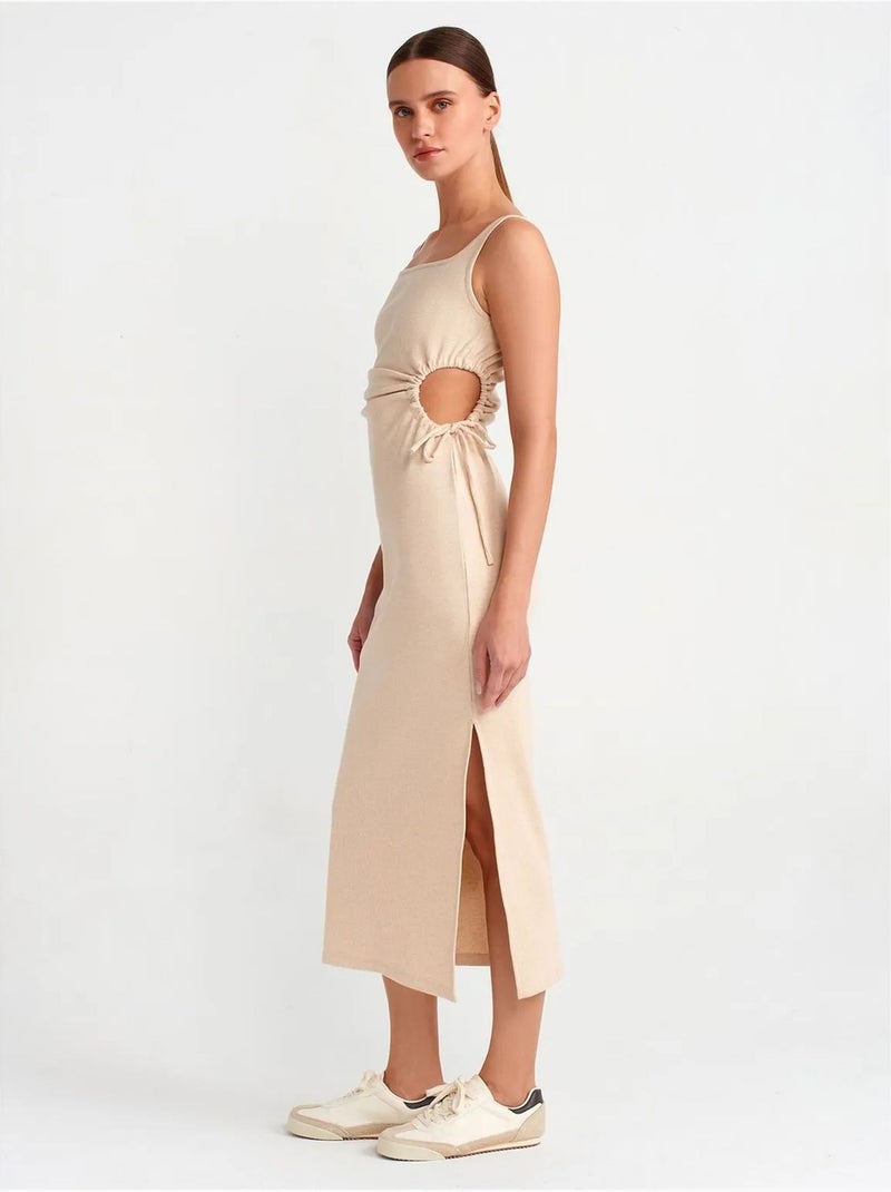Vestido midi justo sem mangas com recorte dilvin Bege-argila - Kiabi