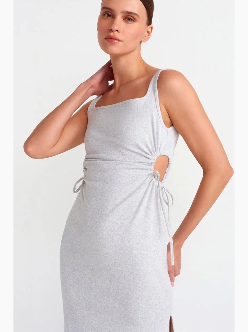 Vestido midi justo sem mangas com recorte dilvin Cinza claro - Kiabi