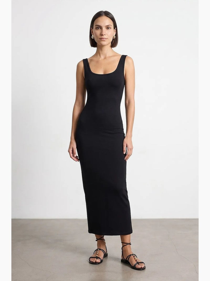 Vestido midi justo sem mangas dilvin Preto - Kiabi