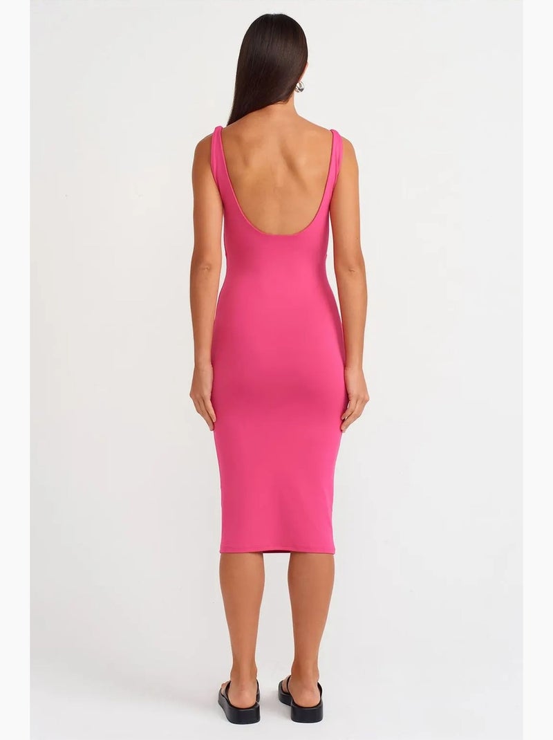 Vestido midi justo sem mangas dilvin Rosa-fluo/Solinotes - Kiabi