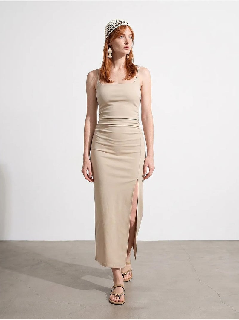 Vestido midi justo sem mangas para mulher dilvin Bege-argila - Kiabi