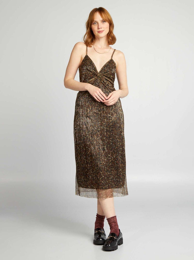 Vestido midi leopardo com alças finas PRETO - Kiabi