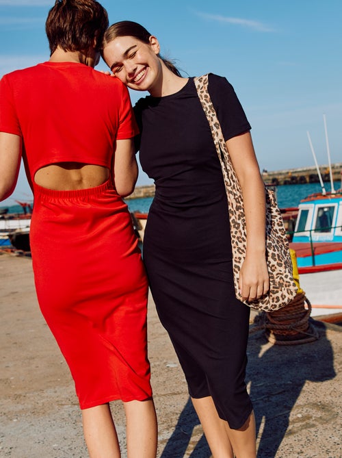 Vestido midi liso aberto atrás - Kiabi