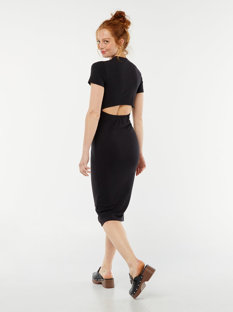 Vestido midi liso aberto atrás Preto - Kiabi