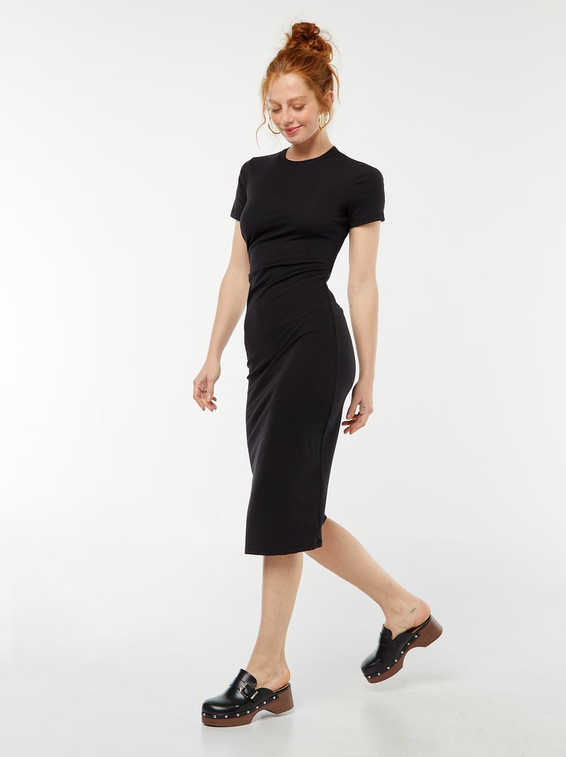 Vestido midi liso aberto atrás Preto - Kiabi