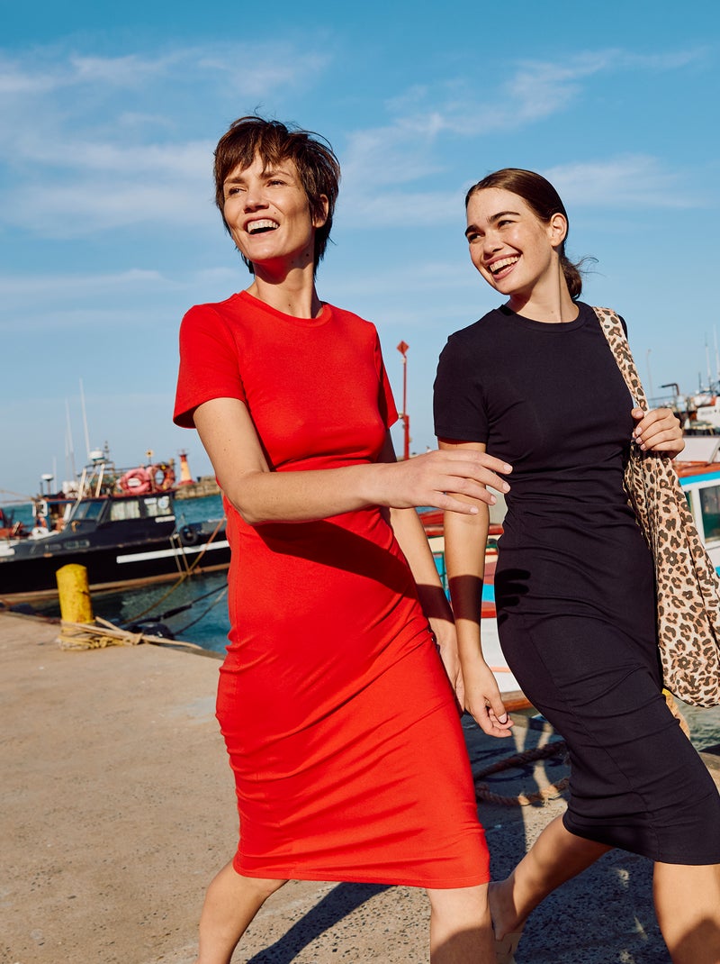 Vestido midi liso aberto atrás Vermelho - Kiabi