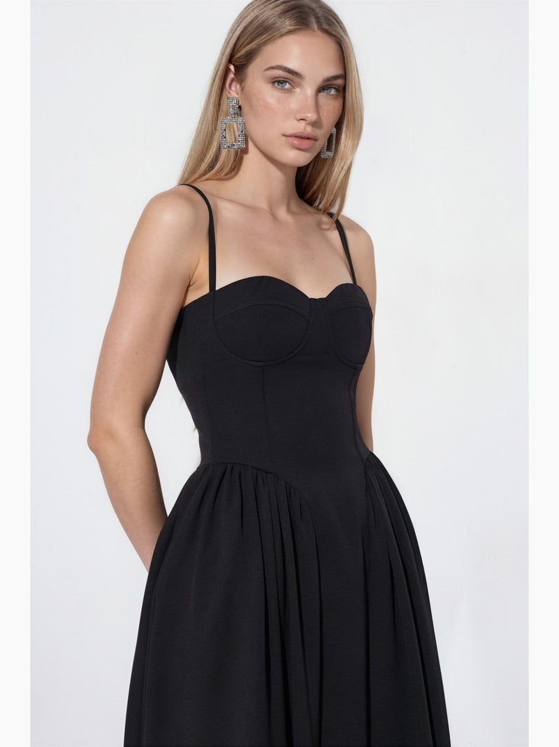 Vestido midi liso com decote em coração hiccup Preto - Kiabi