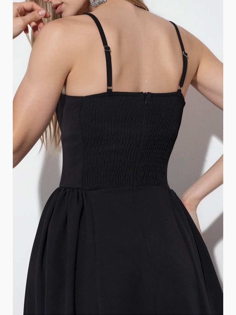 Vestido midi liso com decote em coração hiccup Preto - Kiabi