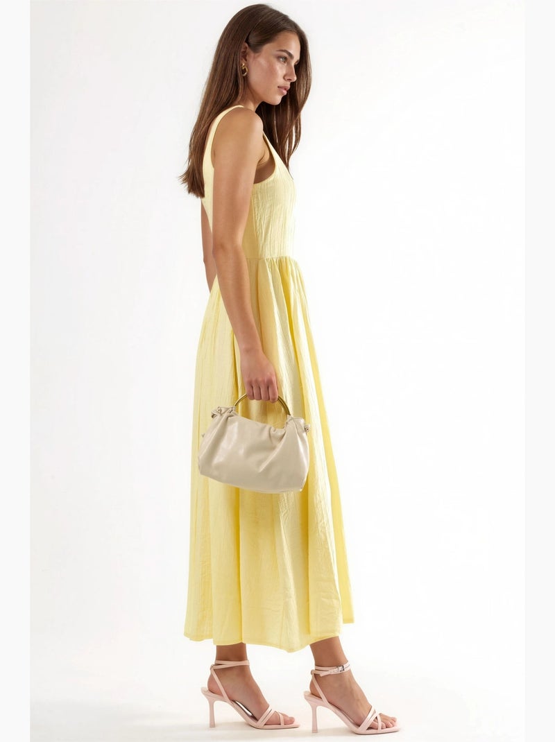 Vestido midi liso com decote quadrado busem Amarelo-limão - Kiabi