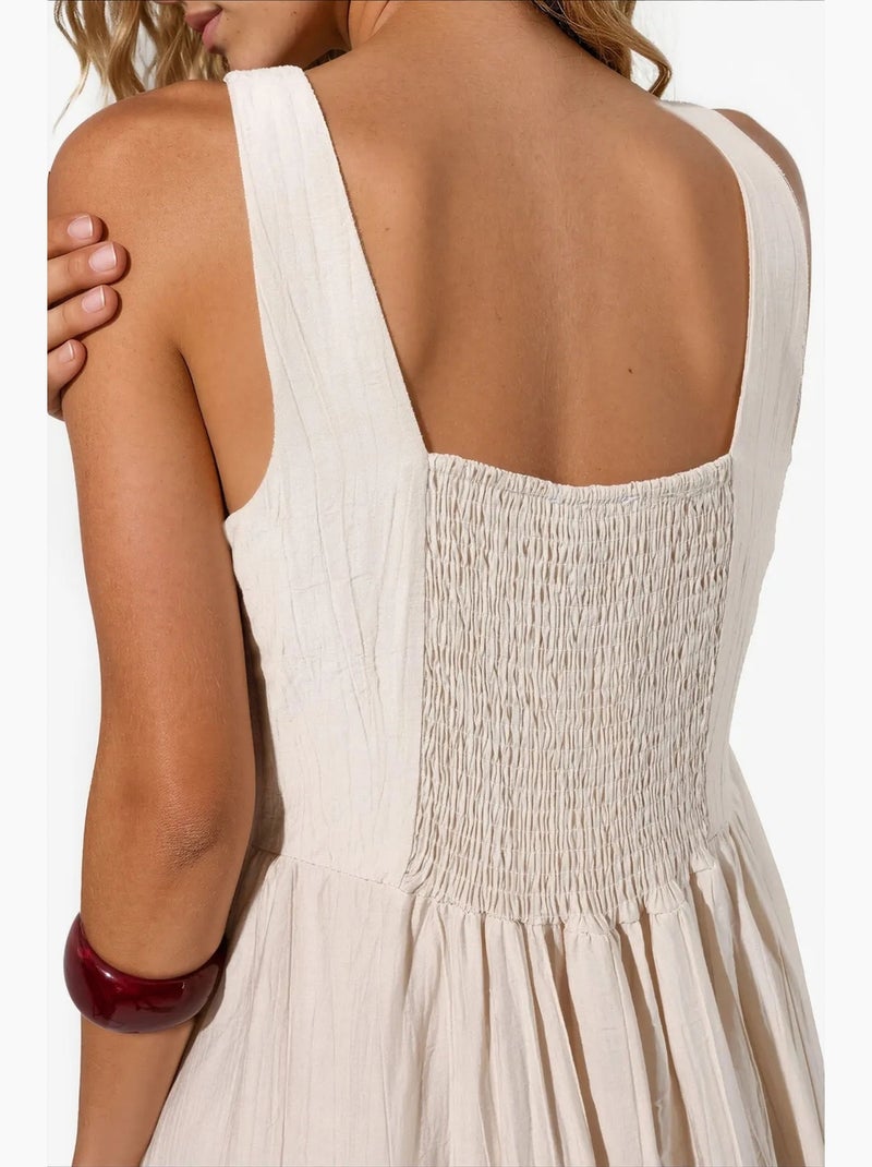 Vestido midi liso com decote quadrado busem Bege-argila - Kiabi