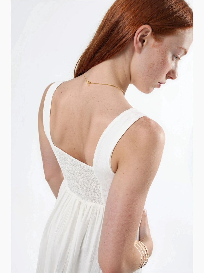 Vestido midi liso com decote quadrado busem Branco - Kiabi